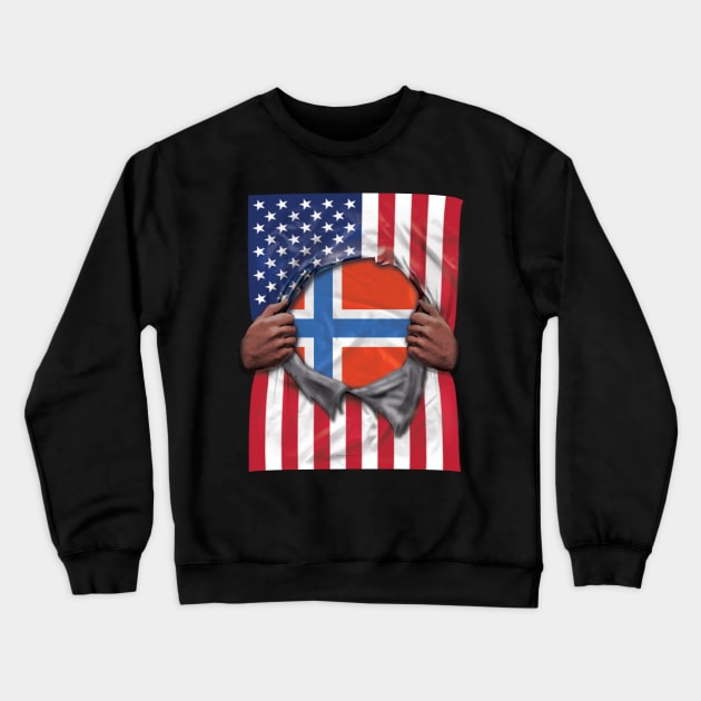 Norway Flag American Flag Ripped - Gift for Norwegian From Norway Crewneck Sweatshirt by Country Flags